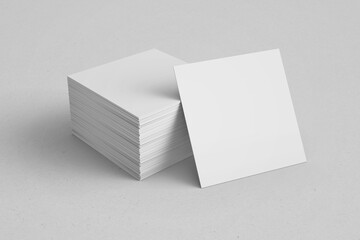 empty blank minimal clean stacked square ratio brand stationery business name card identity paper with sharp edges realistic mockup isolated 3d render illustration