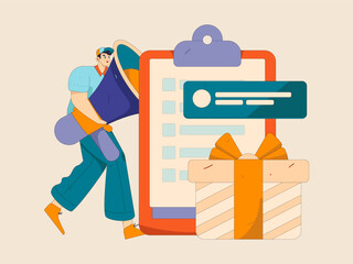 Invite friends to conduct questionnaire flat vector concept operation hand drawn illustration
