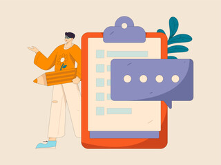 Invite friends to conduct questionnaire flat vector concept operation hand drawn illustration
