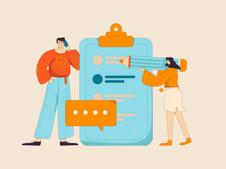 Invite friends to conduct questionnaire flat vector concept operation hand drawn illustration
