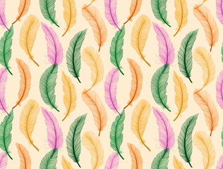 Feather seamless pattern hand drawn sketch realism style. Tribal native american. Boho ethnic decoration.