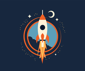rocket launching logo design template
