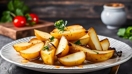 Potatoes, fried, oily, meal, food, vegetables, plate, lunch, cuisine, snack, dinner, dish, roast ,potatoes with herbs, food photography, background, wallpaper