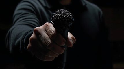 Boss Handing Microphone to Employee, Symbolizing a Unique Mic Opportunity in the Workplace
