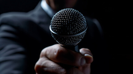 Microphone in Boss's Hand Pointed at Employee, Representing Career Growth and Opportunity
