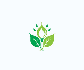 lamp leaf logo design template