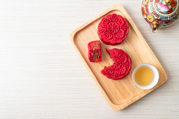 Chinese moon cake strawberry red bean flavour