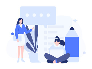 Invite friends to conduct questionnaire flat vector concept operation hand drawn illustration
