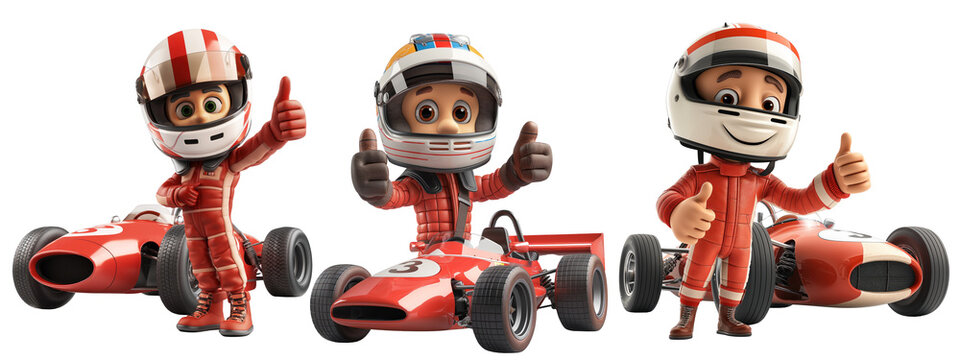 set of 3D Cartoon character of Sport car driver