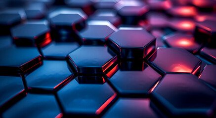 Scientific materials with abstract hexagonal background. Close-up view