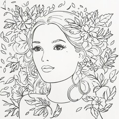 Abstract female face in one line. Woman face with flowers Surreal Line art female floral girl. Minimalism Abstract modern Continuous single line woman face portrait
