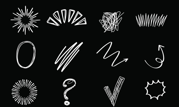 Collection d'&eacute;l&eacute;ments de conception de gribouillis de croquis souligne les fl&egrave;ches et les signes et les traits textur&eacute;s traits 