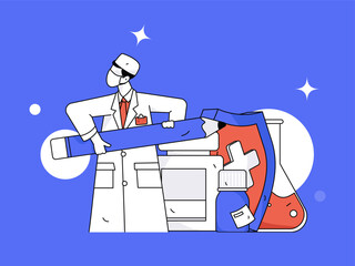 Medical characters fighting the epidemic flat vector concept operation hand drawn illustration
