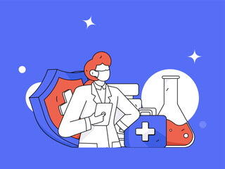 Medical characters fighting the epidemic flat vector concept operation hand drawn illustration
