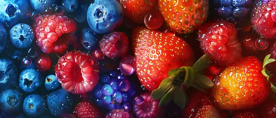 Poster Berry assortment closeup antioxidants and vitamins Stylish in the style of vibrant dot Digital art © INsprThDesign