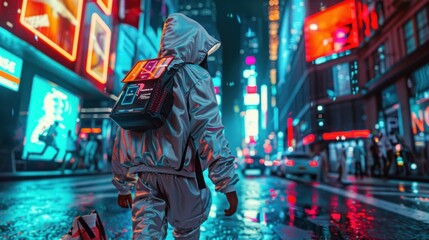 Naklejka premium A luxury streetwear collection inspired by digital art and cyberculture, incorporating LED displays, smart 