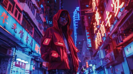 A luxury streetwear collection inspired by digital art and cyberculture, incorporating LED...