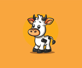cute cow mascot illustration logo