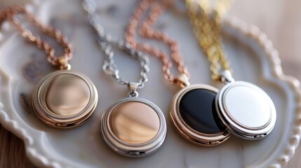 A series of heirloom-quality lockets that blend vintage inspiration with modern design, offering a place for cherished memories, - obrazy, fototapety, plakaty