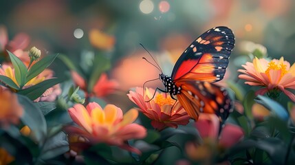 Macro photography , close up shot of stunning  Butterfly with flower , nature background for wallpaper and illustration  - Powered by Adobe