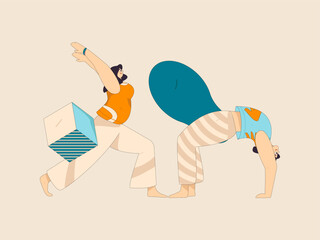 Fototapeta premium Practicing yoga, physical and mental health, flat vector character concept, operation hand drawn illustration 