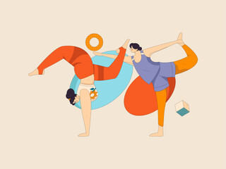 Practicing yoga, physical and mental health, flat vector character concept, operation hand drawn illustration
