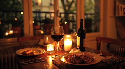 A small, candlelit Parisian apartment, where a solo diner treats themselves to spaghetti aglio e olio with 