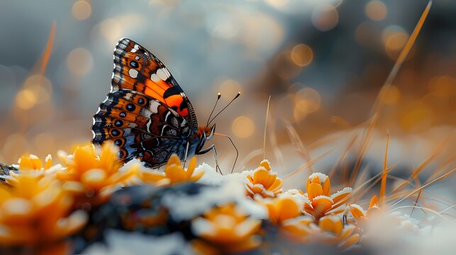 Butterfly effect with flowers and rock , nature background for wallpaper and illustration 