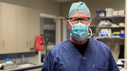 Fototapeta na wymiar Smiling surgeon crossing his arms while standing