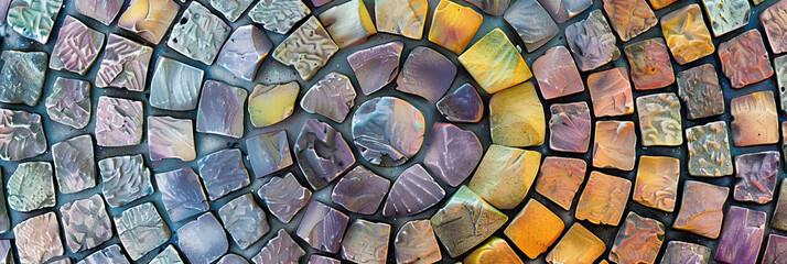 circular pattern of colorful stone tiles arranged in an intricate spiral, generative AI - obrazy, fototapety, plakaty