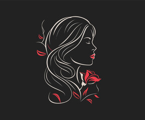 girl with rose logo design template