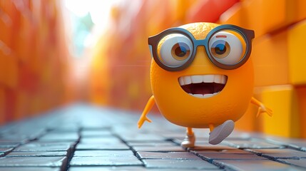 A charming 3D cartoon character illustration striking a pose against a colorful solid backdrop, its...