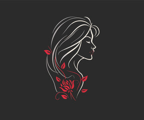 girl with rose logo design template
