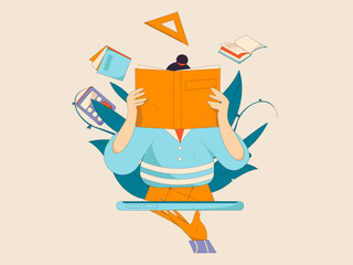 Character reading quietly vector concept operation hand drawn illustration
