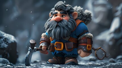 A fierce 3D cartoon character illustration ready for battle against a bold solid backdrop, its muscles bulging and weapon at the ready, all in stunning HD definition - obrazy, fototapety, plakaty