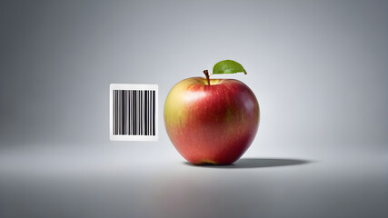 Ripe apple with barcode. apple,  barcode. Shopping bar code with apple.  AI generated image, ai
