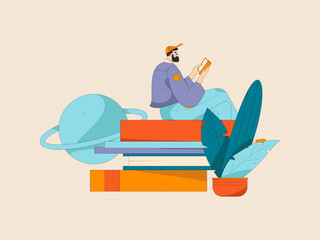 Character reading quietly vector concept operation hand drawn illustration
