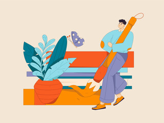 Character reading quietly vector concept operation hand drawn illustration
