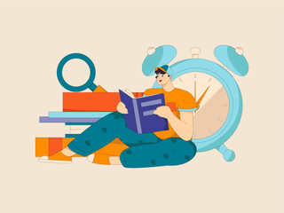 Character reading quietly vector concept operation hand drawn illustration
