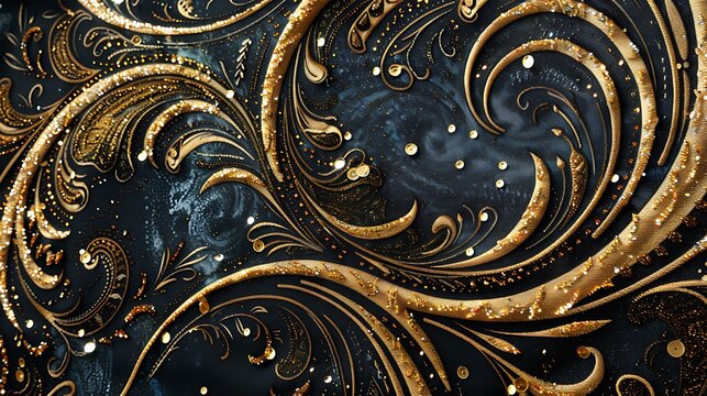 Beautiful swirl pattern, Luxury art, with golden glitters background