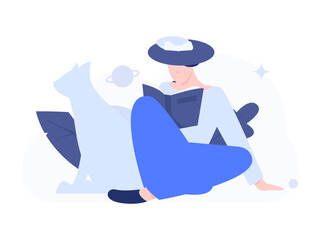 Character reading quietly vector concept operation hand drawn illustration
