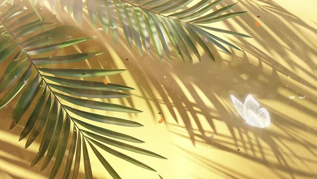 summer background with beige wall leaves and its shadow. and copy space. seamless looping overlay 4k virtual video animation background