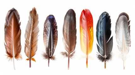 nine feathers isolated on white background