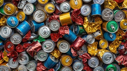 recycle aluminum metal crushed can waste background - obrazy, fototapety, plakaty