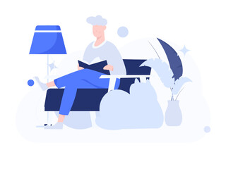 Character reading quietly vector concept operation hand drawn illustration
