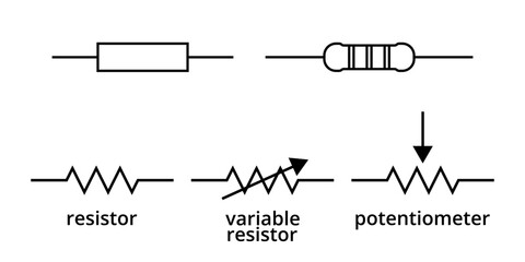 resistor,rheostat or variable resistor, and potentiometer symbol set isolated on white background - obrazy, fototapety, plakaty