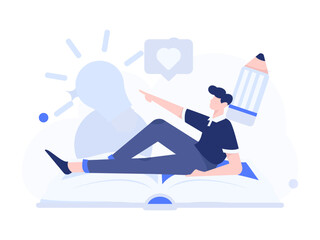 Obraz premium Character reading quietly vector concept operation hand drawn illustration 