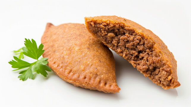 kibbeh and kibbeh slice on white background. Generative Ai