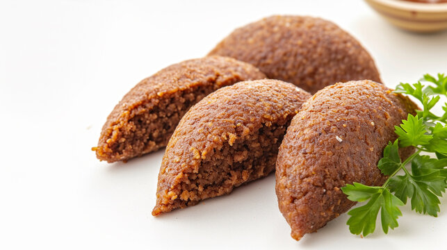 delicious kibbeh with fried beef ragouton white background. Generative Ai