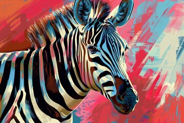 Fototapeta na wymiar Colorful portrait of a zebra, creative illustration in bright colors, pop art style. 